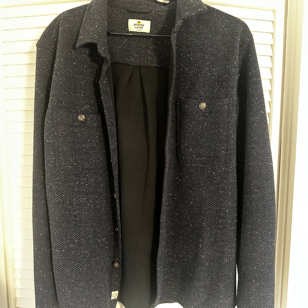 Marine Layer Dark Herringbone Shirt Jacket
